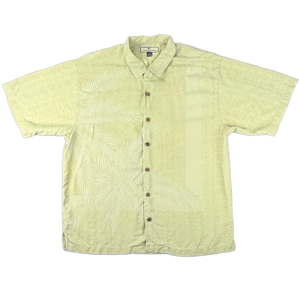 Tommy Bahama Men's L Silk Short Sleeve Shirt Palm Tree Nature Button Down Casual